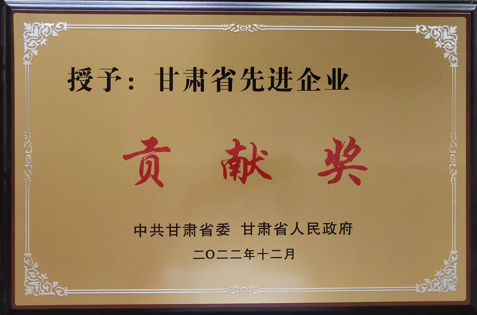 甘肅省先進(jìn)企業(yè)貢獻(xiàn)獎(jiǎng)